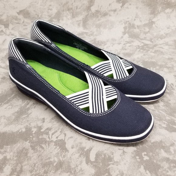 Shoes Slip On Wedge Shoes Navy White